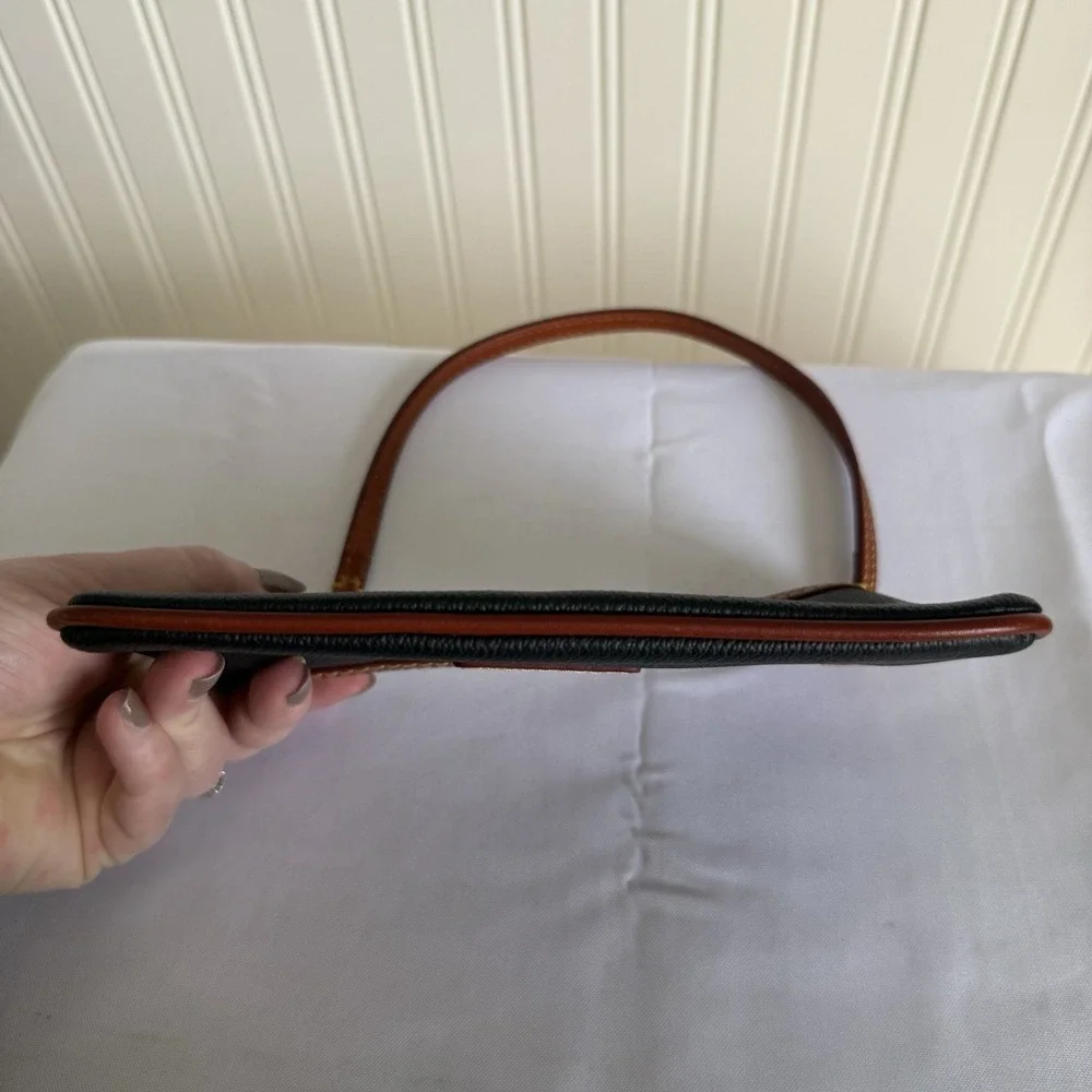 DOONEY & BOURKE BLACK PEBBLED LEATHER WRISTLET TOP HANDLE BAG PURSE WALLET
